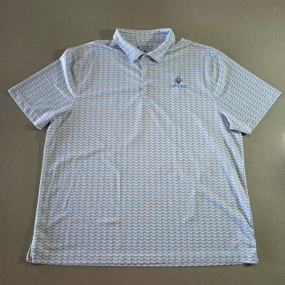 Bermuda Sands Mens XL Blue Fish Print Saddle Rock Performance Polo Shirt